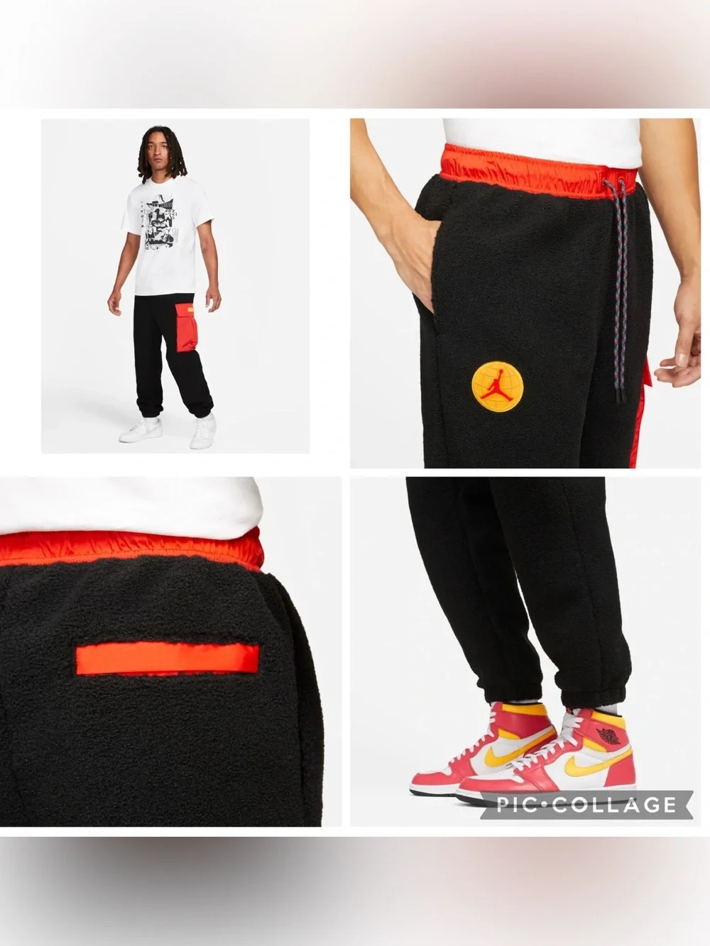 Jordan Essentials Mountainside Sherpa Fleece Cargo Joggers Black Red Size XL